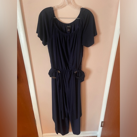 MSK Womens Navy Split Leg O-Ring Formal Jumpsuit Large Gold Ring (T) - Picture 2 of 5